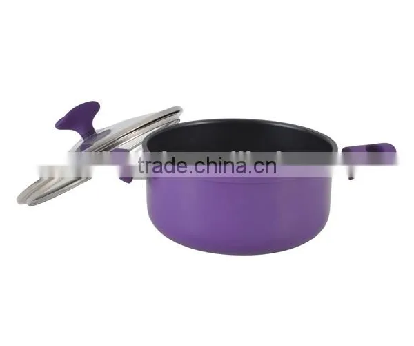 Purple Pressed Aluminum Nonstick Coating Casserole Pot With Silicone Paint Handles Forged Aluminum Imitation photo-2