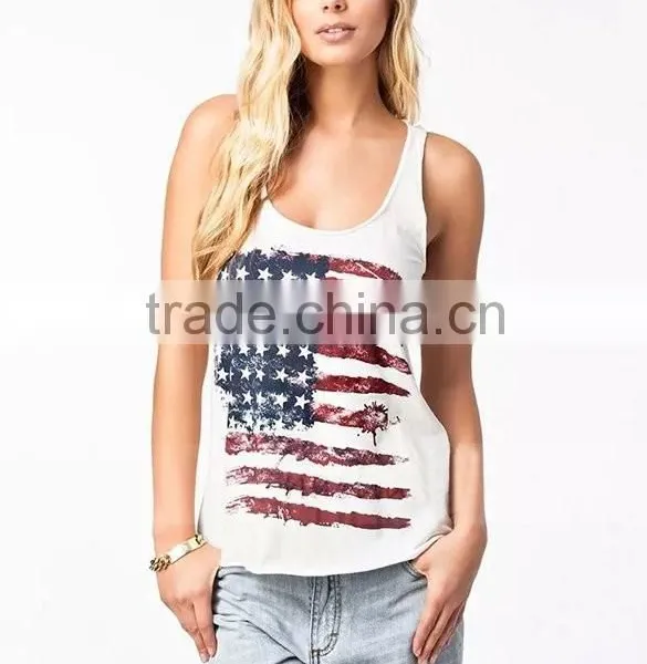Wholesale Custom Printing Women Shirt American Flag Printed Tank Top