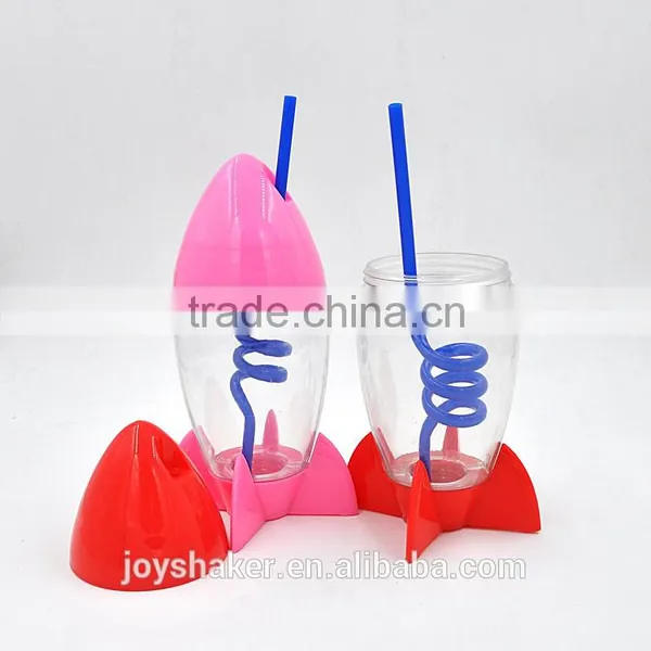 Reusable Creative Joyshaker Rocket Water Bottle, Plastic Cup With Straw For Kids Quality Choice photo-6