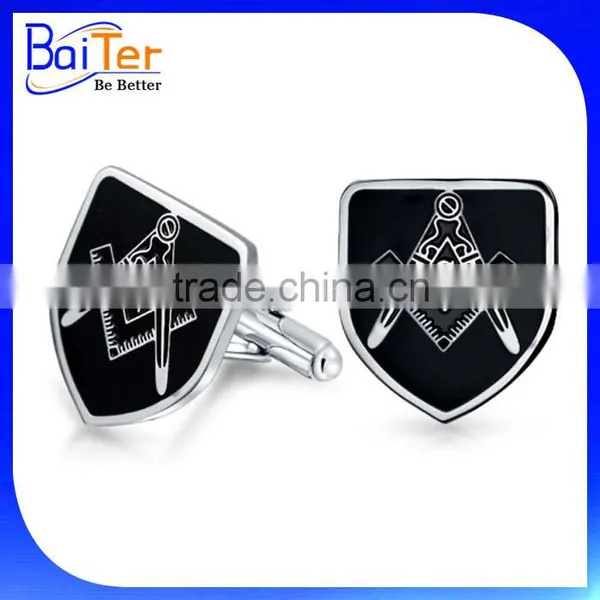 Gold Plated Black Enamel Mens Accessories Stainless Steel Masonry Cuff Links Masonic Cufflinks photo-2