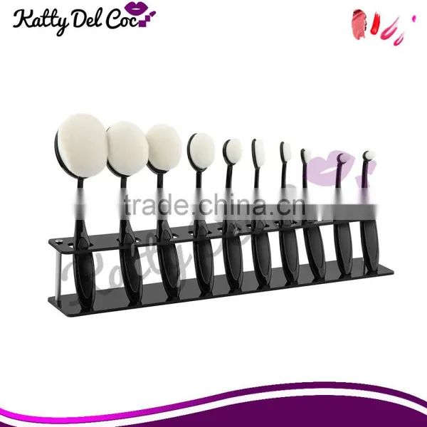 High Quality 10pcs Shiny Oval Makeup Brush Set With Handle White Black Quality Choice photo-3