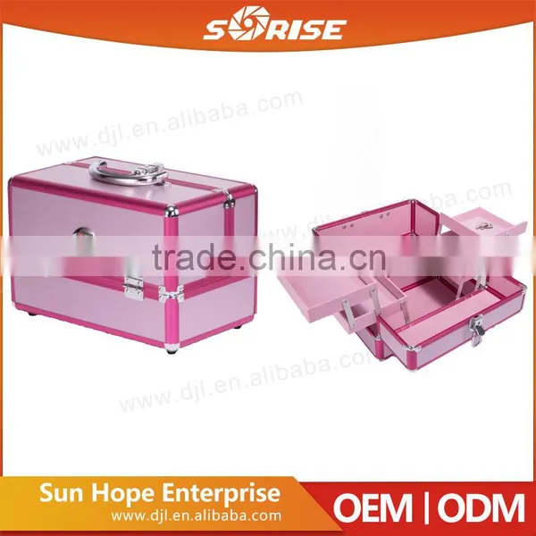 Sunrise Essential Pro Aluminum Makeup Train Case With Rolling Tray and Lock Pink Purple Colors photo-2