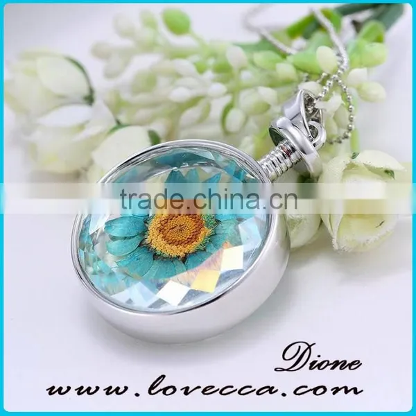 New Trendy Jewelry Real Dried Sunflower Glass Locket Style Necklace photo-4