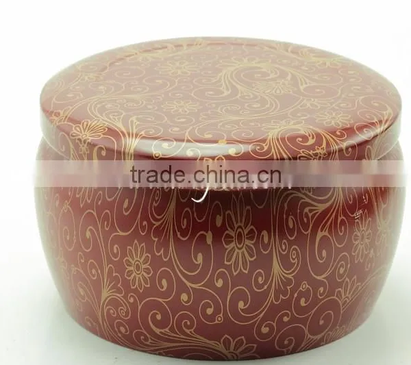 Red Vivid Flower Round Tin Plate Tea Canister for Matcha photo-4