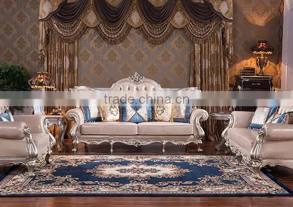 Classic European Style Living Room Solid Wood Magnolia Flower Hand Carving Genuine Leather Sofa Set photo-5
