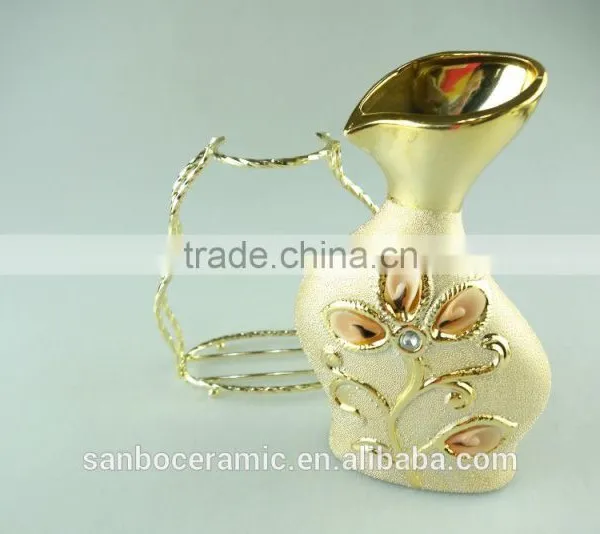 High Quanlity Electroplated Gold Ceramic Vase for Wholesale With Iron Stand photo-3