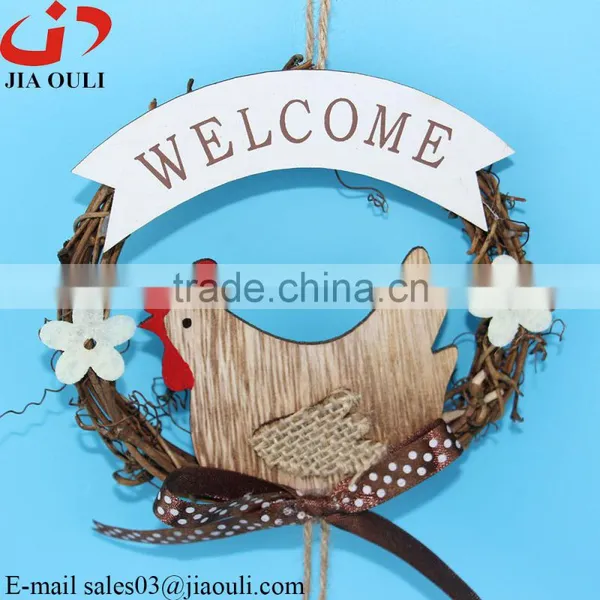 Hot Sales With Wood Chicken Easter Decorations Rattan Wreath photo-2