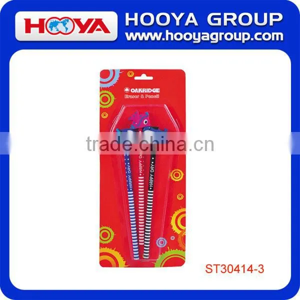 Lovely Poplar Wood Round School HB Pencil With Eraser of Animal Shape 3pcs/blister Card photo-4