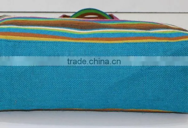 Multi Color Stripe Print Tote Bag - 340 Gsm Laminated Jute - 14 x 15 Weave High Quality Jute Fabric photo-4