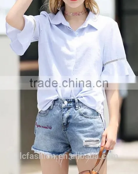 2017 Wholesale New Fashion Striped Shirt With Ruffle Sleeve photo-2