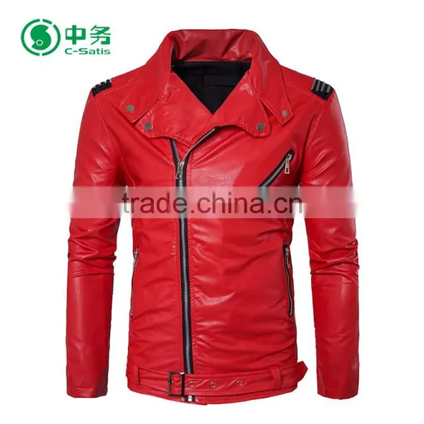 Fashion Style Multi Zippers Windproof Mens White / Red / Black Punk Leather Jacket for Sale photo-3