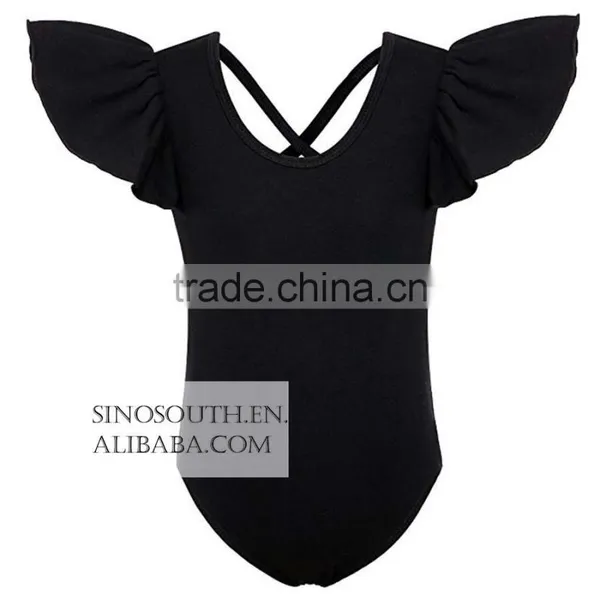 Girls' Dance Gymnastic Leotards Solid Color Ruffle Kids Flutter Sleeve Leotard photo-4