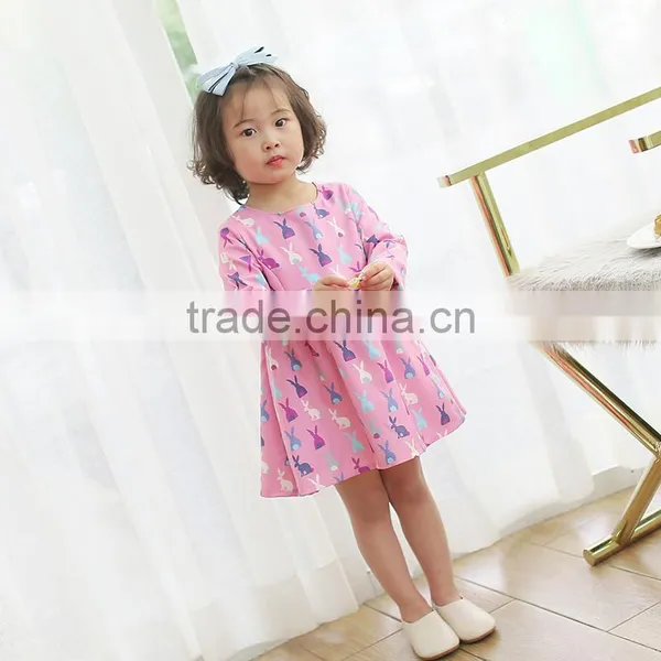Little Girls Easter Bunny Pink Dress Baby Kids Long Sleeve Cute Rabbit Spring Dress photo-2