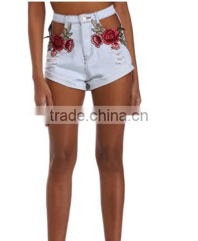 Runwaylover 5273 High Quality Ladies Sexy Embroider Denim Shorts photo-2