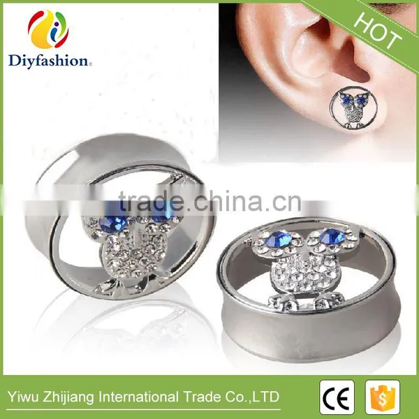 New Hot Owl Stainless Steel Diamond Pierced Ear Plug photo-4