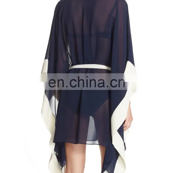 C87 Contrast Cuff & Sash Waist Kaftan Long Beach Dress photo-2