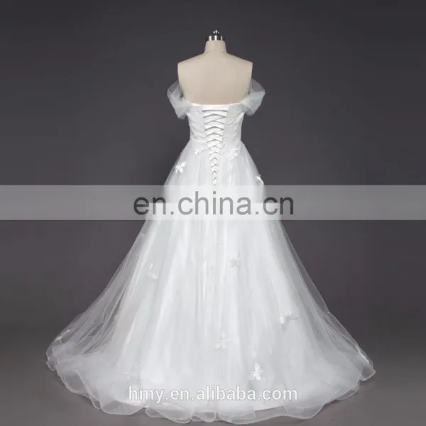 White Ruffled Tulle Off-shoulder Neckline Dress Elgant Beading Wedding Gown for Weddings photo-3