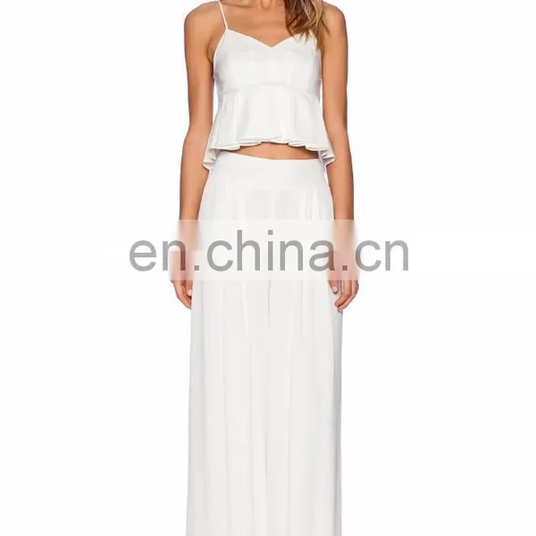 Pleated Hem With Back Zipper White Cropped Tops photo-5