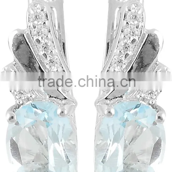 Natural Blue Topaz 925 Sterling Silver Ring Earring Set photo-4