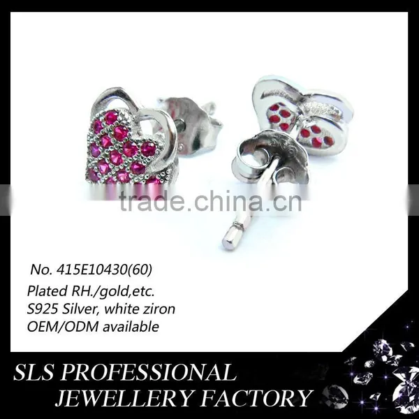 925 Sterling Silver Earring Stud Micro Paved Ruby Stones Heart Shape Earrings Child Earring photo-3