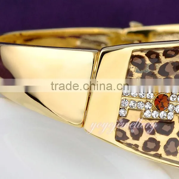 New Modern Design Leopard Design Crystal Gold Filled Cuff Bangle photo-5
