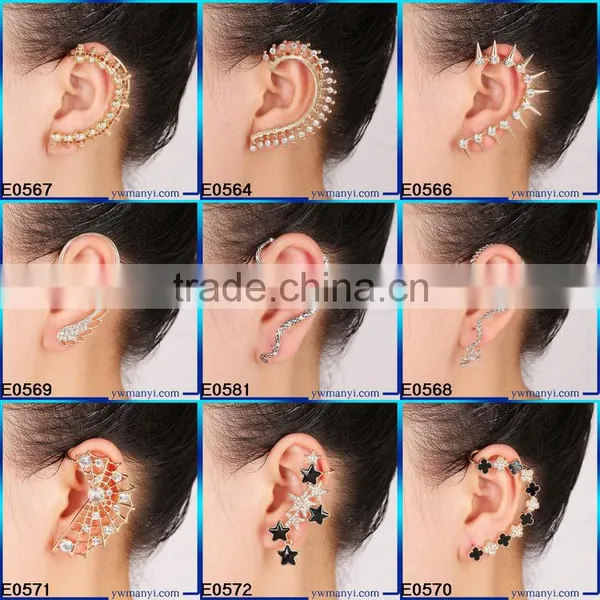 Flower Shape Rhinestone Cuff Clip Golden Ear Clip Fashion Jewelry E1357 photo-4