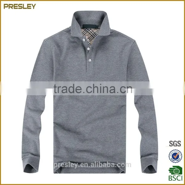 High Quality Gray Long Sleeve Slim Polo T-shirt photo-2