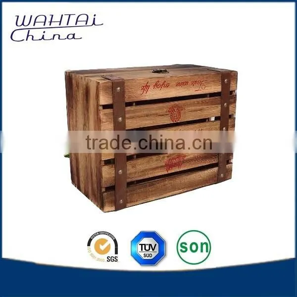 Wooden Wine Box /wine Crate/wine Carrier With Faux Leather Stripe