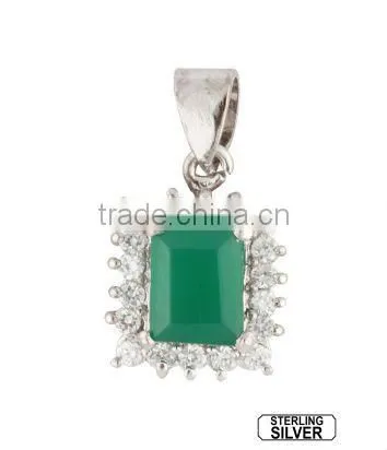 Rectangular Shaped Green Onyx Pendant in Sterling Silver