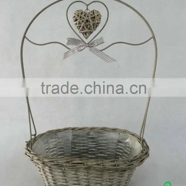 Decorative Wicker Heart Oblong Basket With KD Metal Handle and Ribbon Bow photo-2