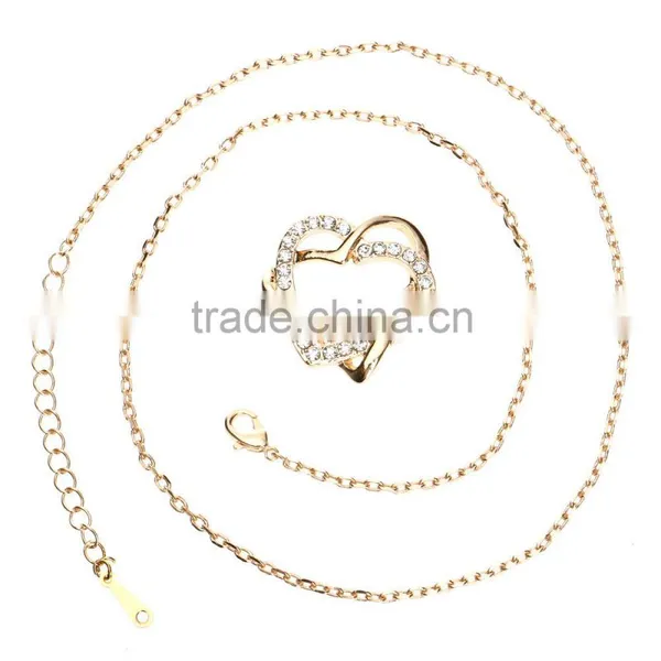 Fashion Jewellery Necklace Women 18k Gold Plated Austrian Crystal Rhinestone Zircon Chunky Double Heart Pendants photo-5