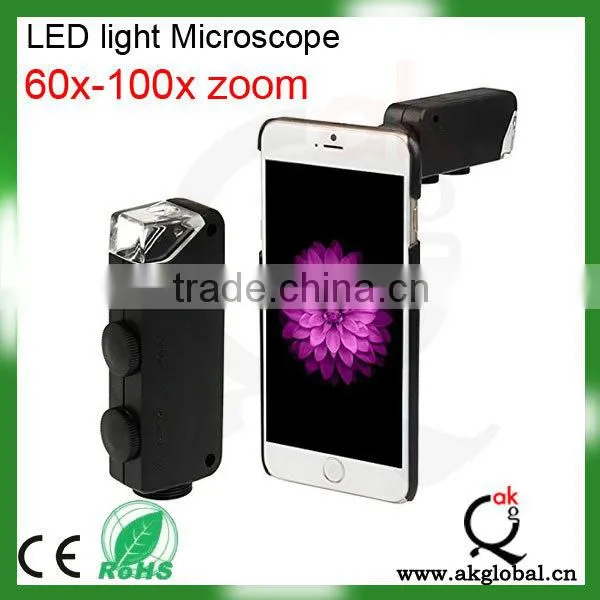 Smartphone LED Microscope,button Cell Powered 60-100x Zooming Manual Focus Light Microscope for IPhone 6 photo-3
