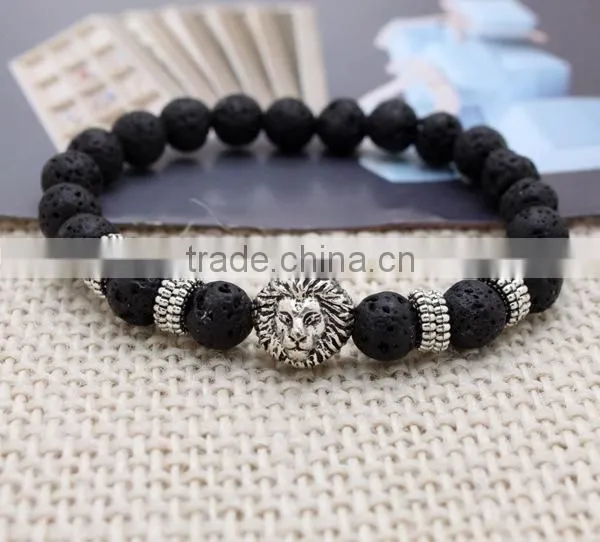 2016 Handmade Manufacturer of High Quality Lion Silver Charms Natural Stone Bead Stretch Bracelet photo-2