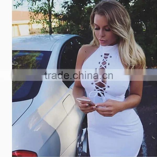 Bandage Fashion Girls Frock Bodycon Midi Women Sexy Ladies White Pencil Tight Fitted Dress photo-3