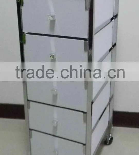 5 MDF Small Drawer Storage Organizer Rolling White Trolley Cart Chrome