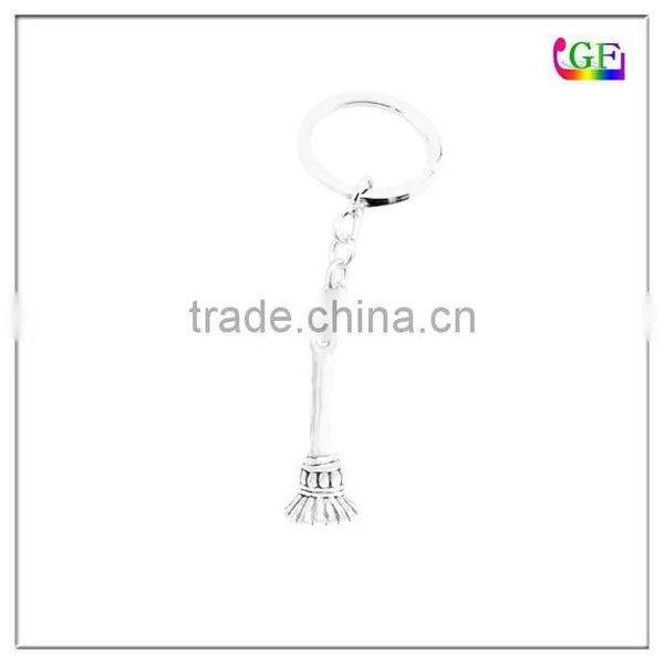Antique Silver Broomstick Witches Broom Charm Keychain