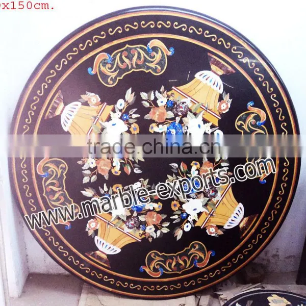 Black Round Marble Inlaid Dinning Table Top photo-3