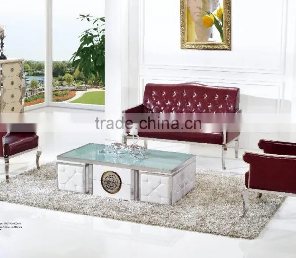 C369 Modern Stainless Steel Wooden Trunk Storage Glass Coffee Table photo-3