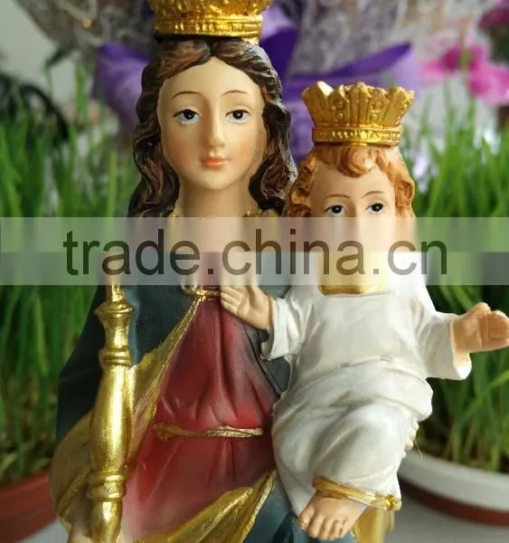 Resin Colorful Hand Paint Virgin Mary and Baby Jesus Figurine photo-2