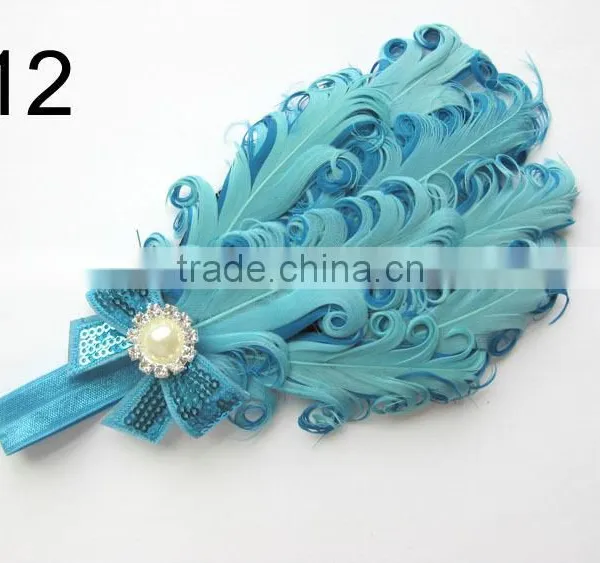 Curly Feather With Pearl Bead Rhinestone for Kids Hair Accessories photo-2