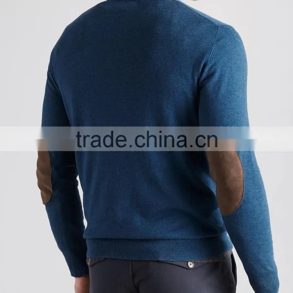 High Quality 12GG Casual Men's V-neck 100% Cashmere Sweater With Elbow Patches (BKNM10) photo-2