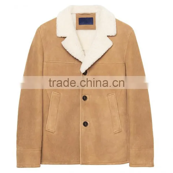 Popular Ochre Warm up Winter Coat Faux Leather Shearling Jackets Men 2017 photo-2