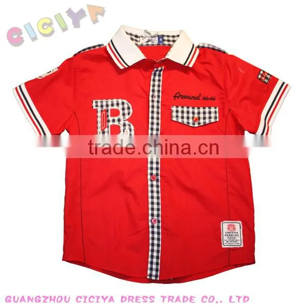 2015 New Design Printing Flag Children Shirts Fashion Checks Boys Short-sleeved Shirt photo-3