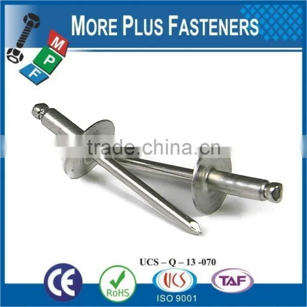 Made in Taiwan Zinc Finish Countersunk Black Oxide Domed Open Head Large Flange Stainless Steel Pop Rivet photo-6