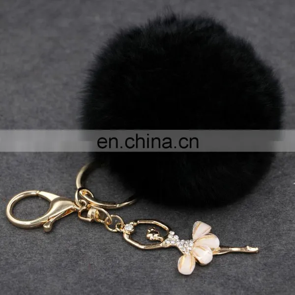Cute Rabbit Fur Key Chain Pom Pom Car Key Ring Crystal Bag Decoration photo-4