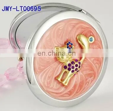 HOT Silver Maked up Compact Mirror With Flower Decoration