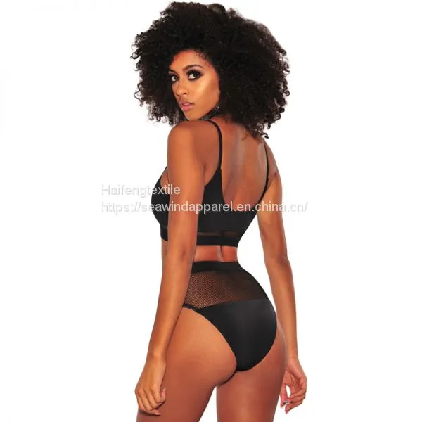New Black Fishnet Mesh High Waist Thin Shoulder Strap Bikini Set Women Sexy See Through Swimwear photo-3