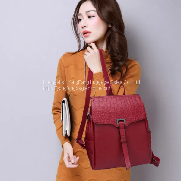European and American Fashion Backpack Spring and Summer New Women's Bag Crocodile-print Leather Shoulder Bag photo-5