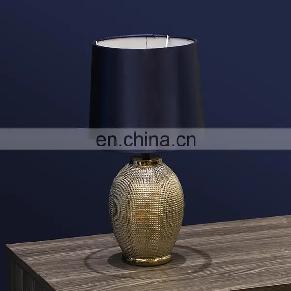 Bucket Shape Unique Silver Embossed Surface Small Dark Blue Nightstand Lamps Ceramic in Bulk photo-6