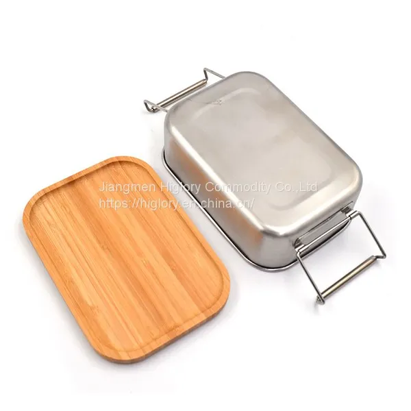 Japan Style Stainless Steel Lunch Box/two Compartments Metal Food Storage Container With Bamboo Lid photo-5